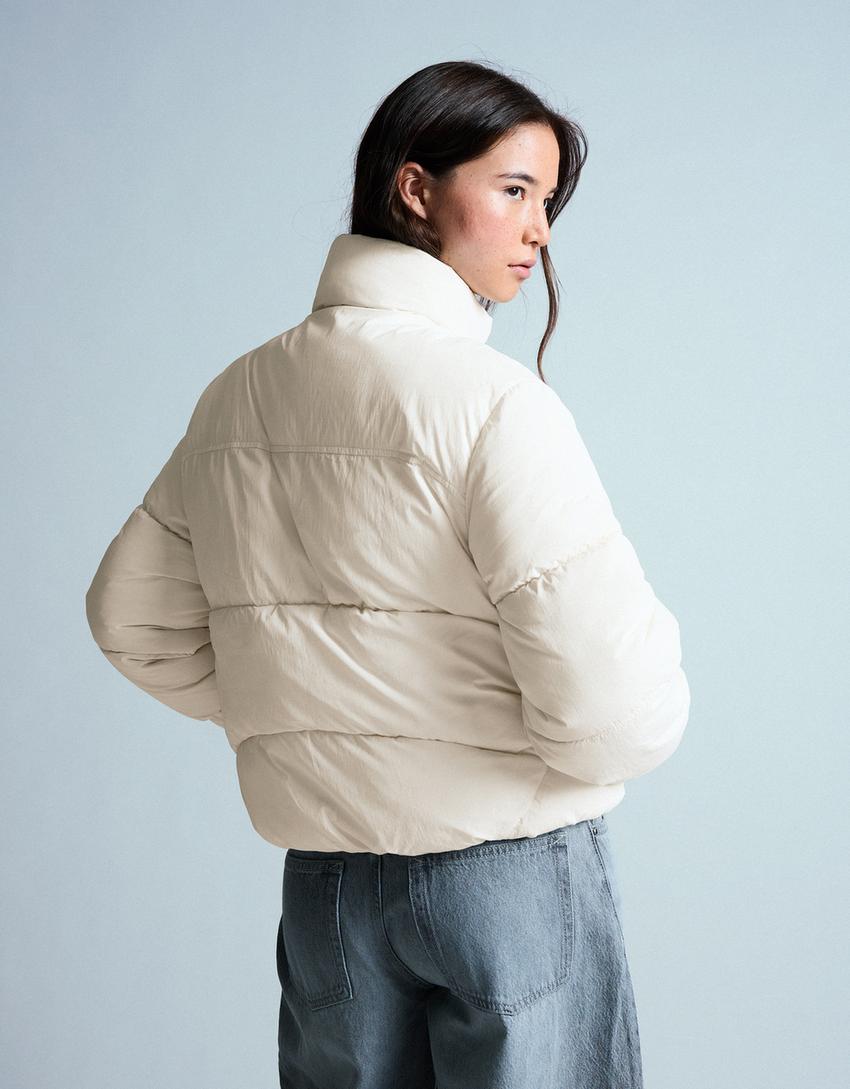 Water repellent puffer jacket-Cream