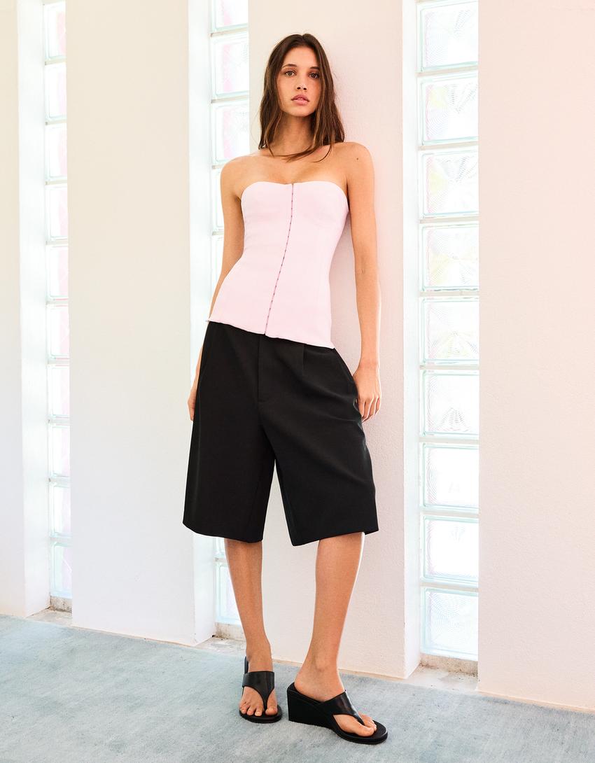 Top bandeau tip corset cu copci-Roz