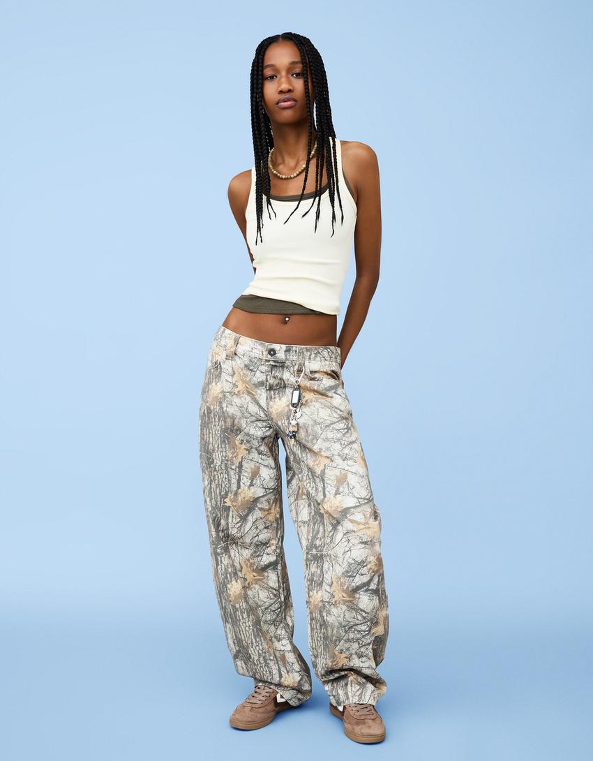 Pantalon barrel fit imprimé-Marron-2
