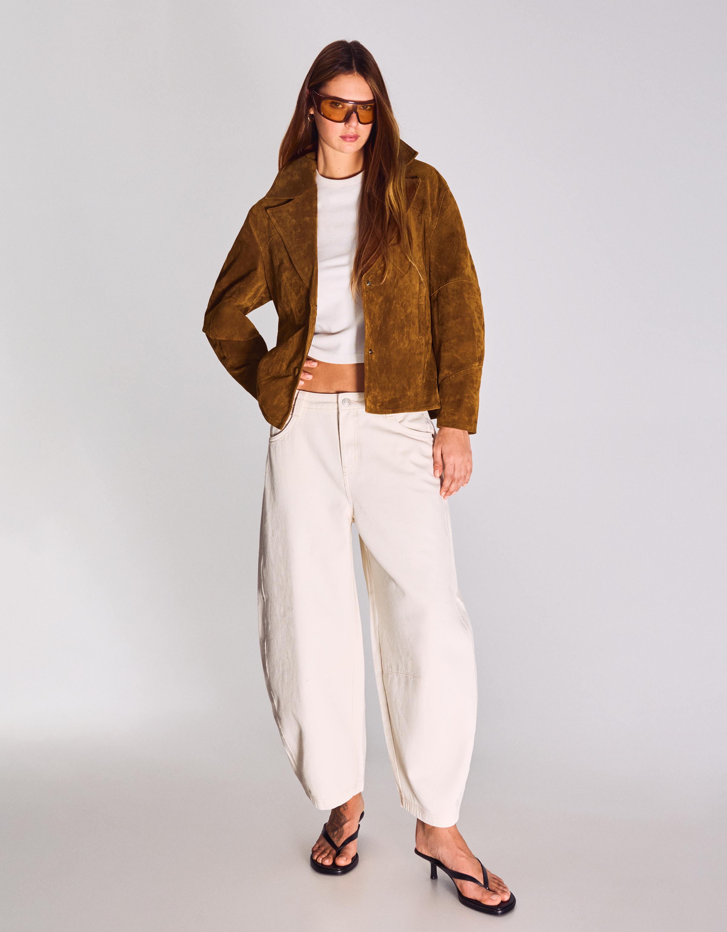 Suede jacket with belt — Brown