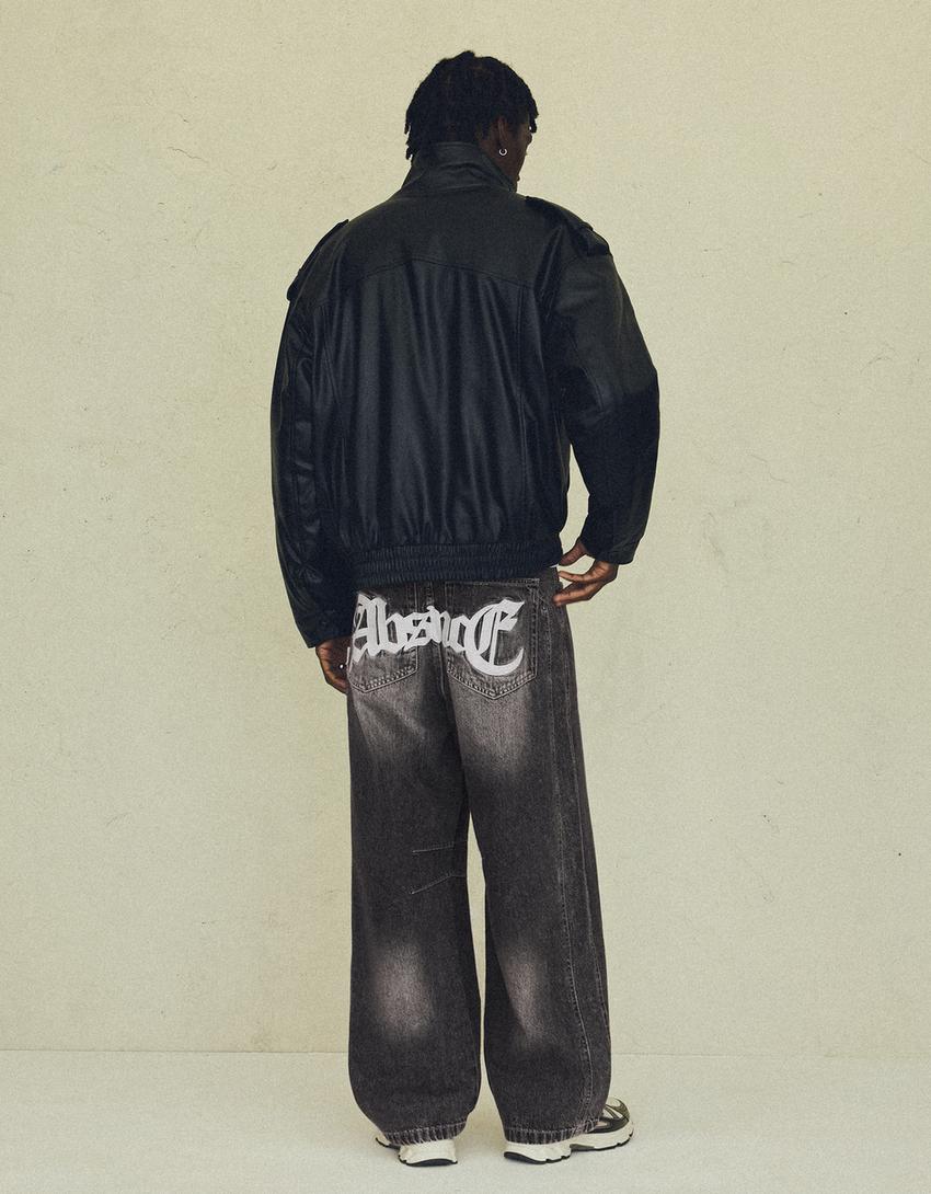 Jeans with back embroidery-Grey