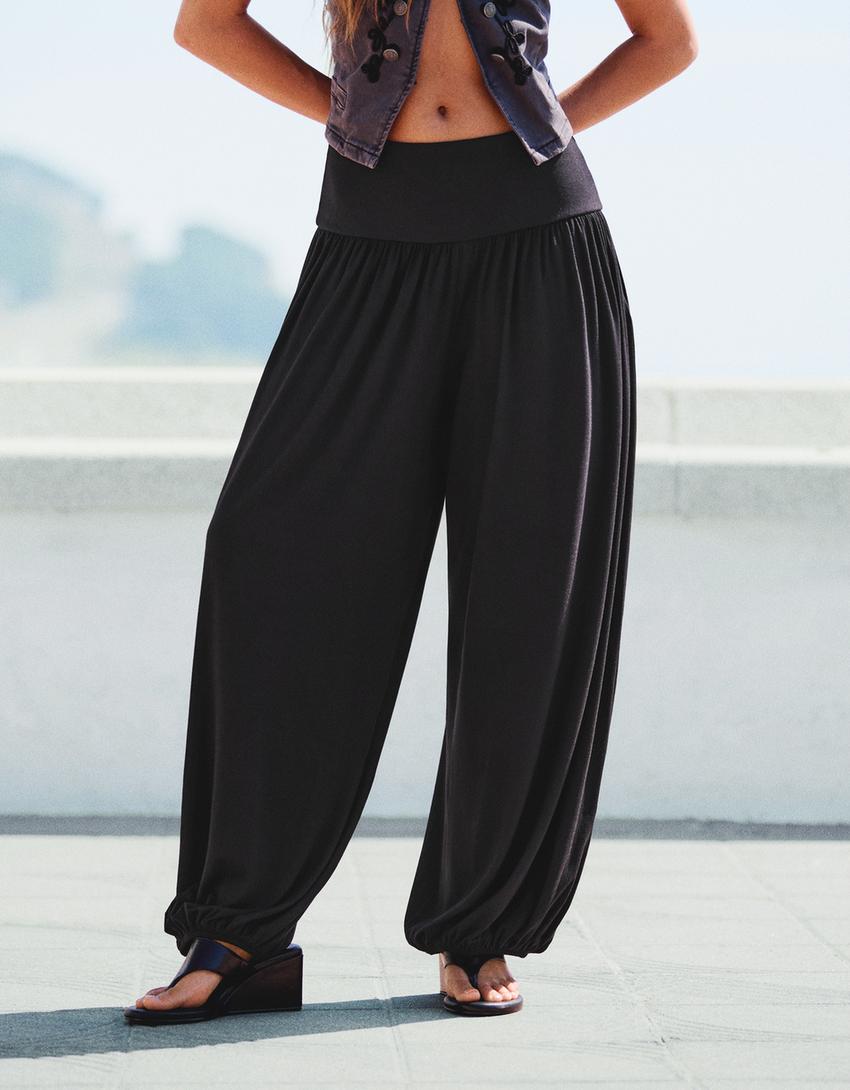 Balloon trousers with cummerbund-Black