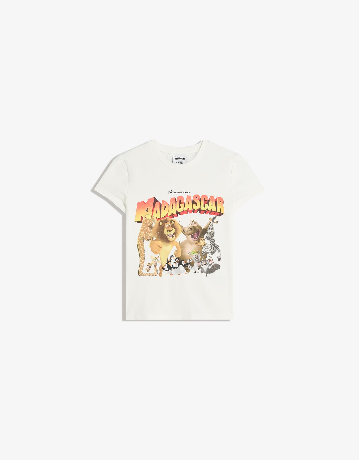 Bershka koszulka madagascar z krótkim rękawem biały złamany