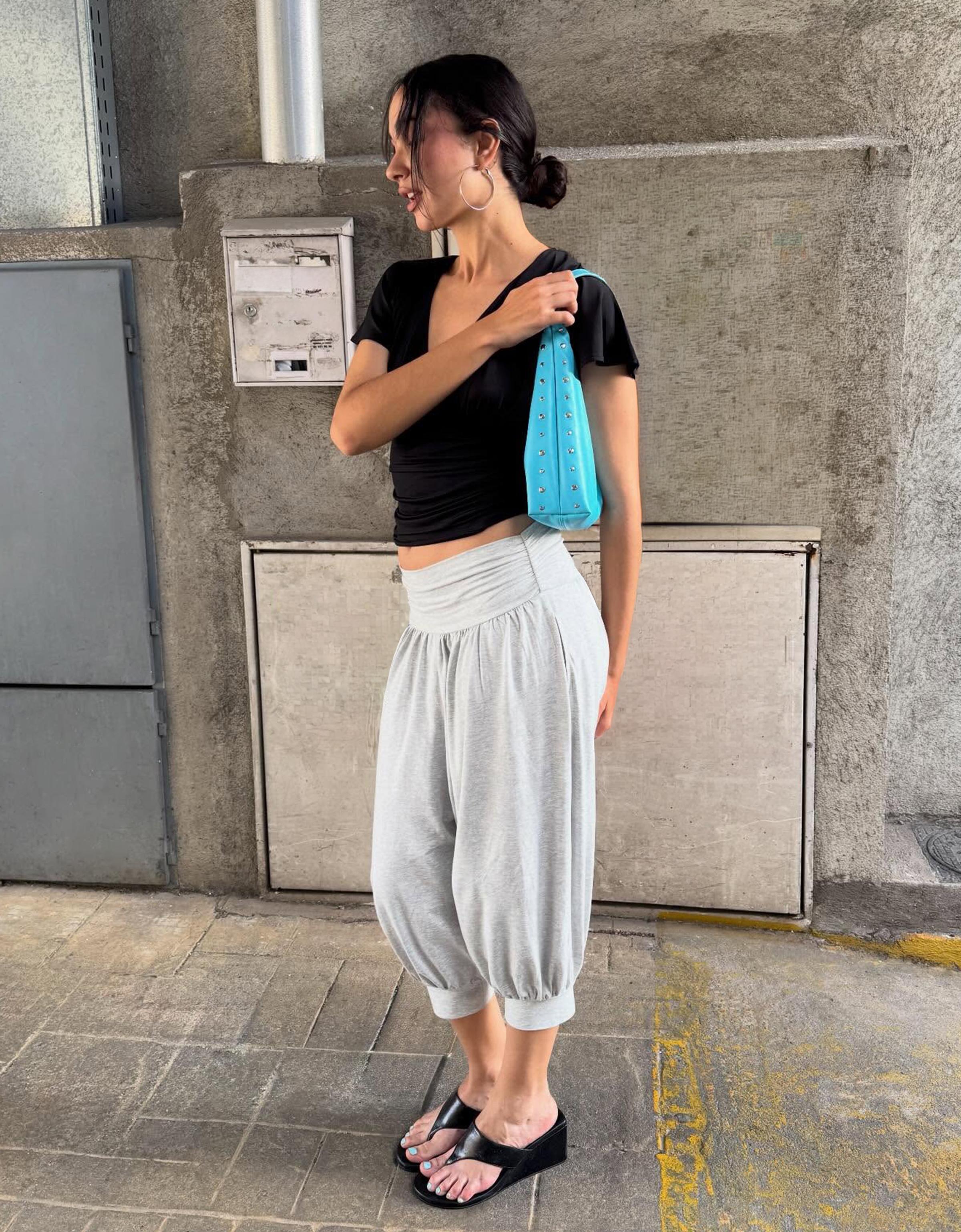 Bershka Pantalón Capri Bombacho Mujer Gris