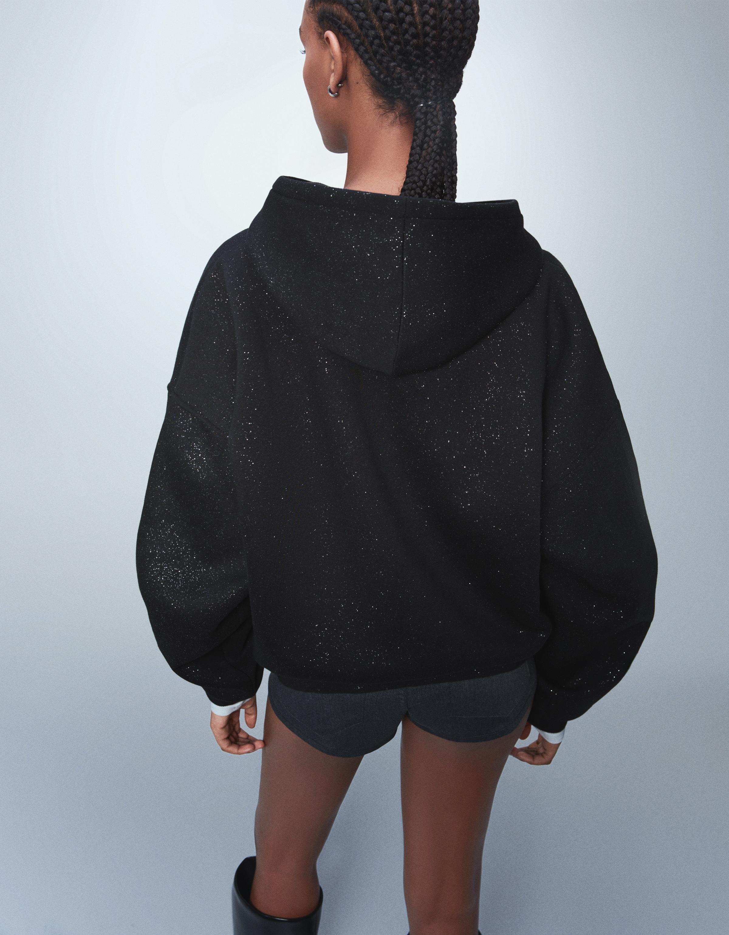 Glitter hood sweatshirt - Tops and bodysuits - Women | Bershka