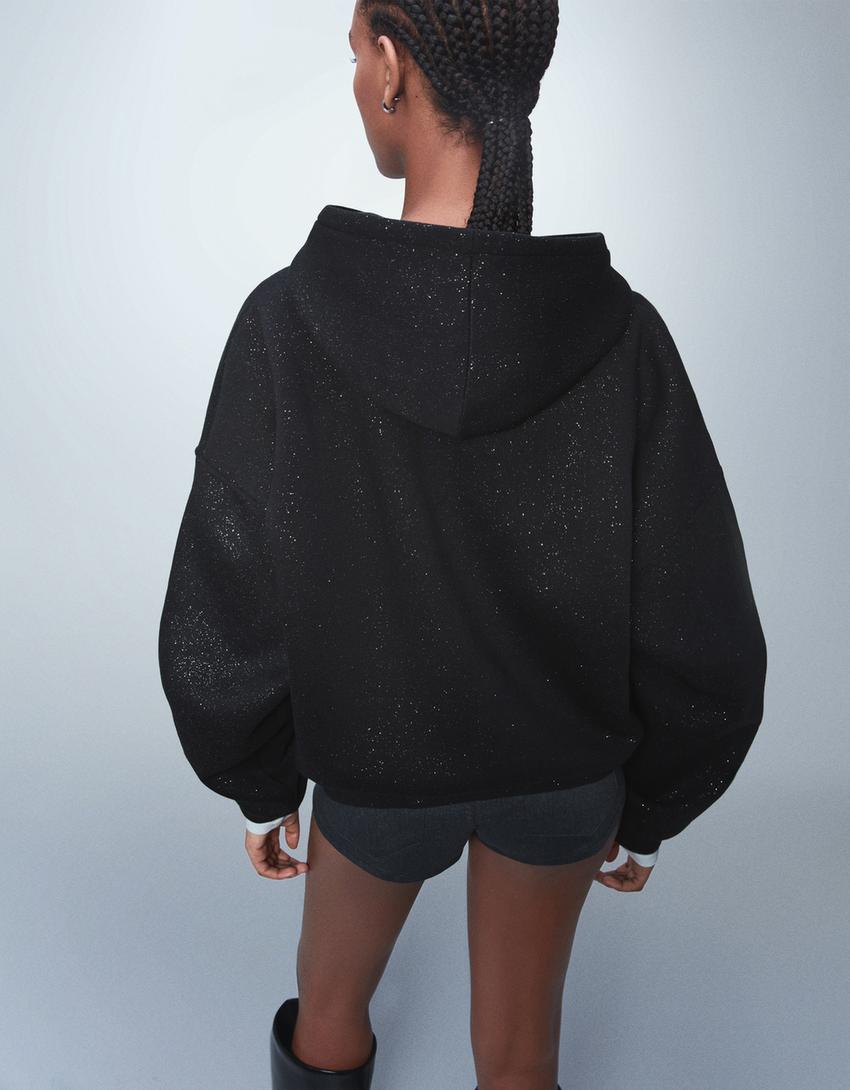 Glitter hood sweatshirt-Black