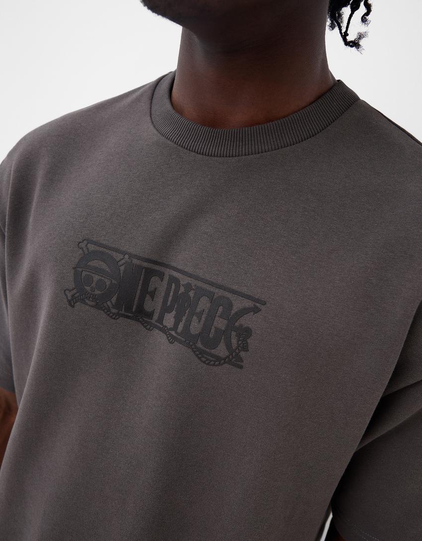 تيشرت وان بيس بلش بأكمام قصيرة-رمادي داكن-6