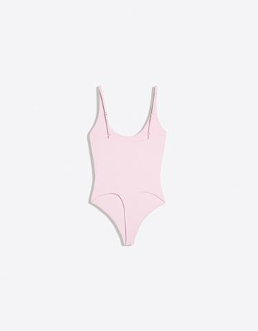 Round neck strappy bodysuit — Pink 4