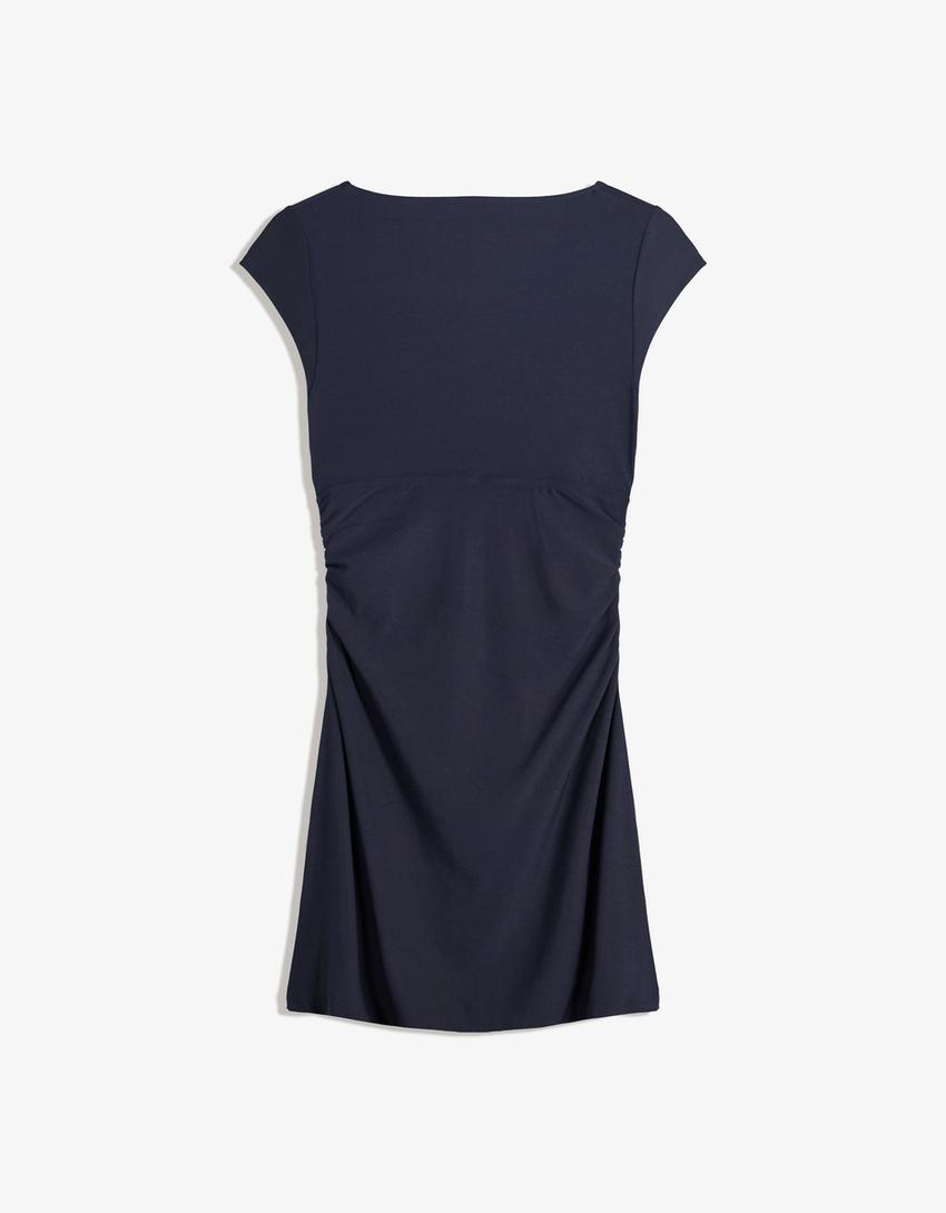Mini-jurk met plooi-Marineblau