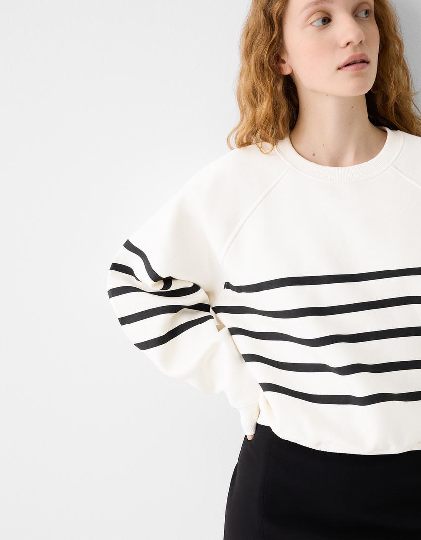 سويت شيرت بأكمام رغلان-أبيض / أسود-3