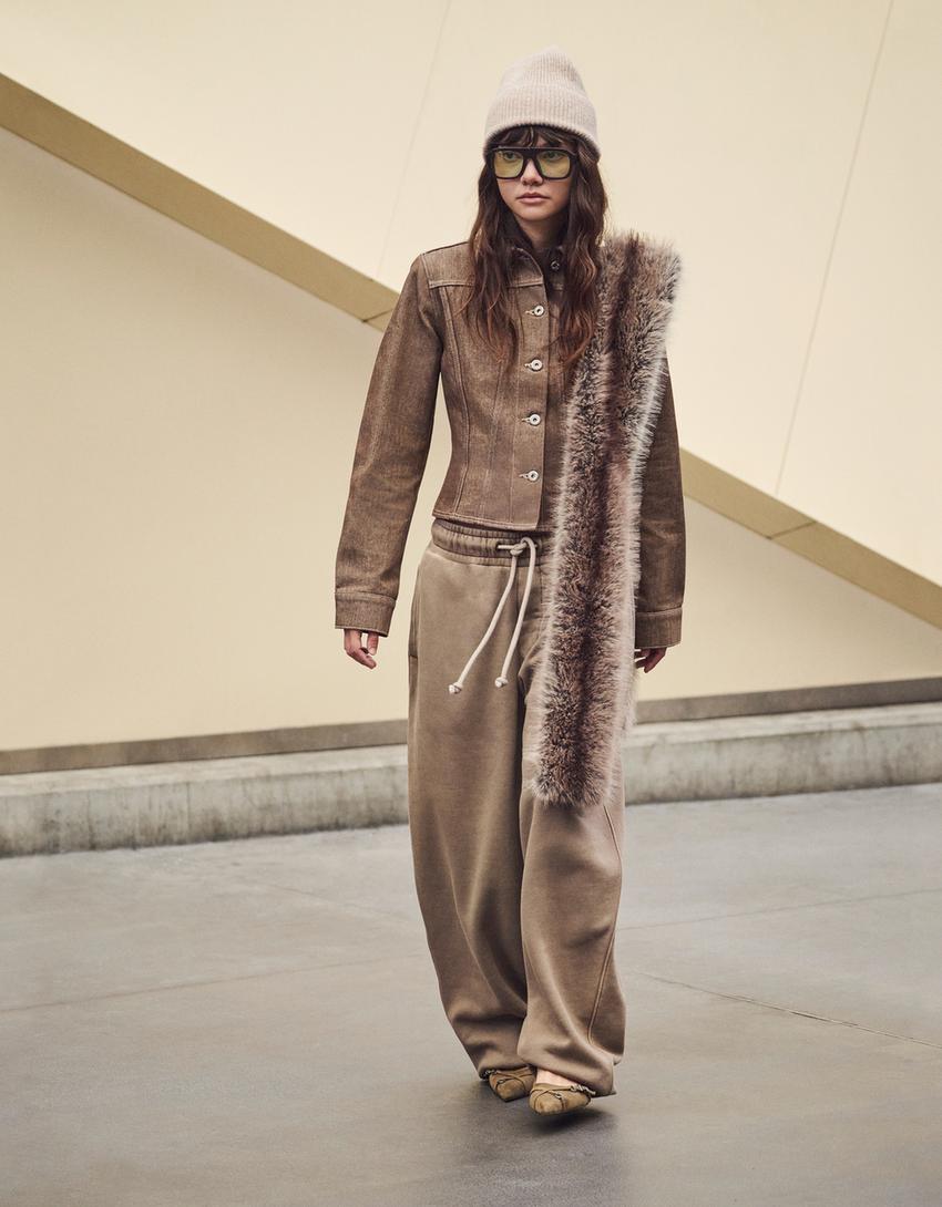 Plush barrel trousers-Sand