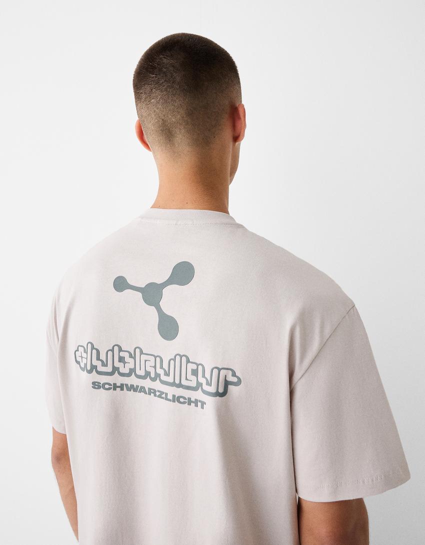 T-shirt manches courtes boxy fit imprimé-Gris-2