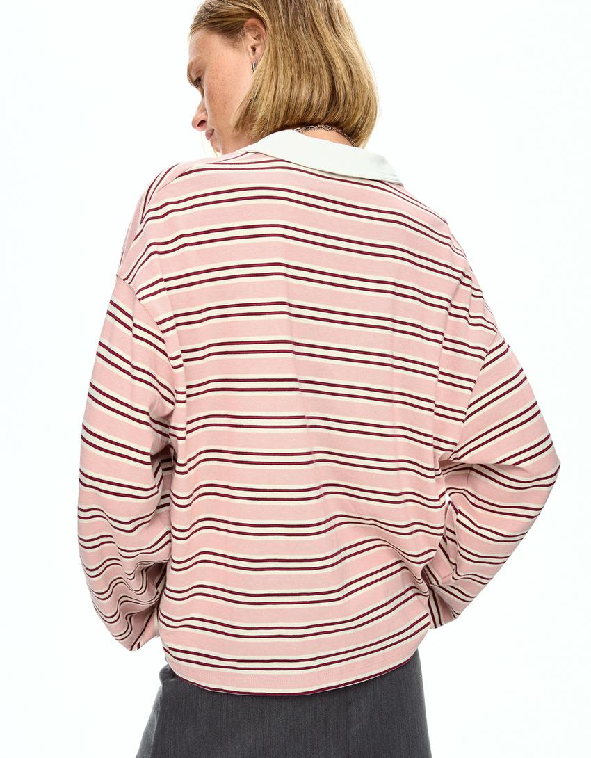 Langarm-Shirt mit Polo-Kragen-Rosa