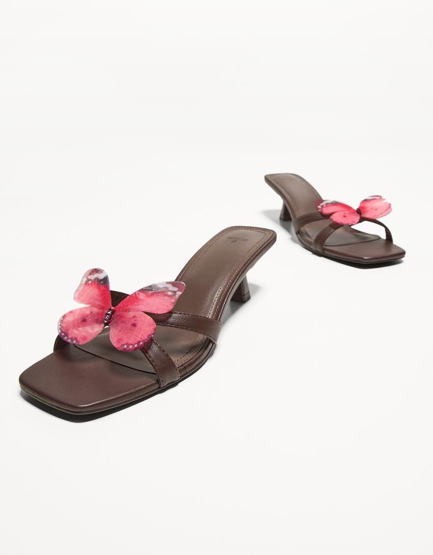 Sandales talon papillon-Marron