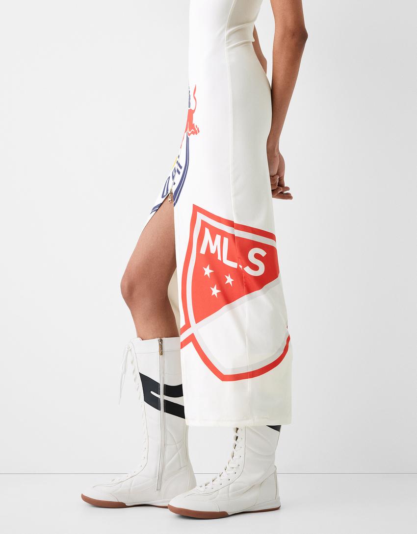 Vestido midi New York Red Bulls com fecho de correr-Gelo-4