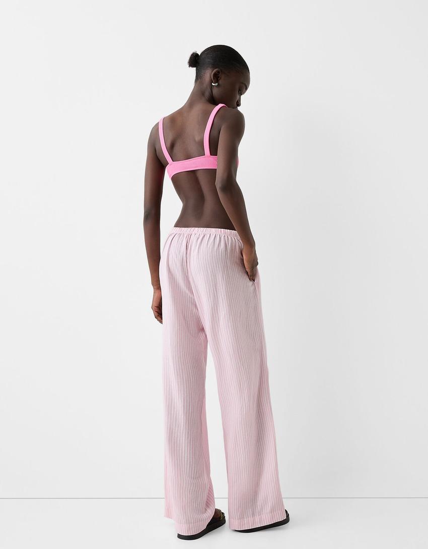 Straight-leg striped trousers with elasticated waist-Pink-2