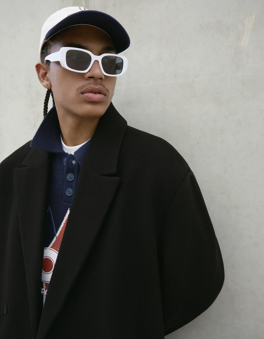 Double-breasted wool cloth coat-Black