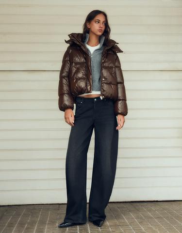 Oversize water repellent hooded quilted jacket — Brown 3