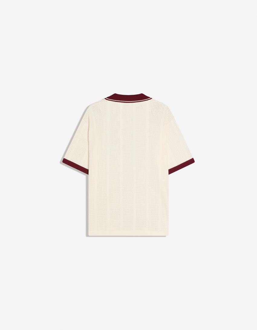 Kısa kollu baskılı polo-Kirli beyaz