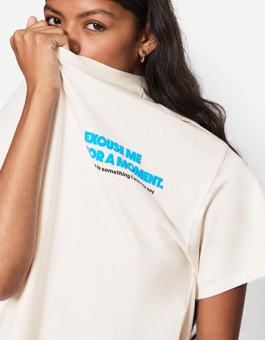 T-shirt manches courtes imprimé-Blanc cassé-2