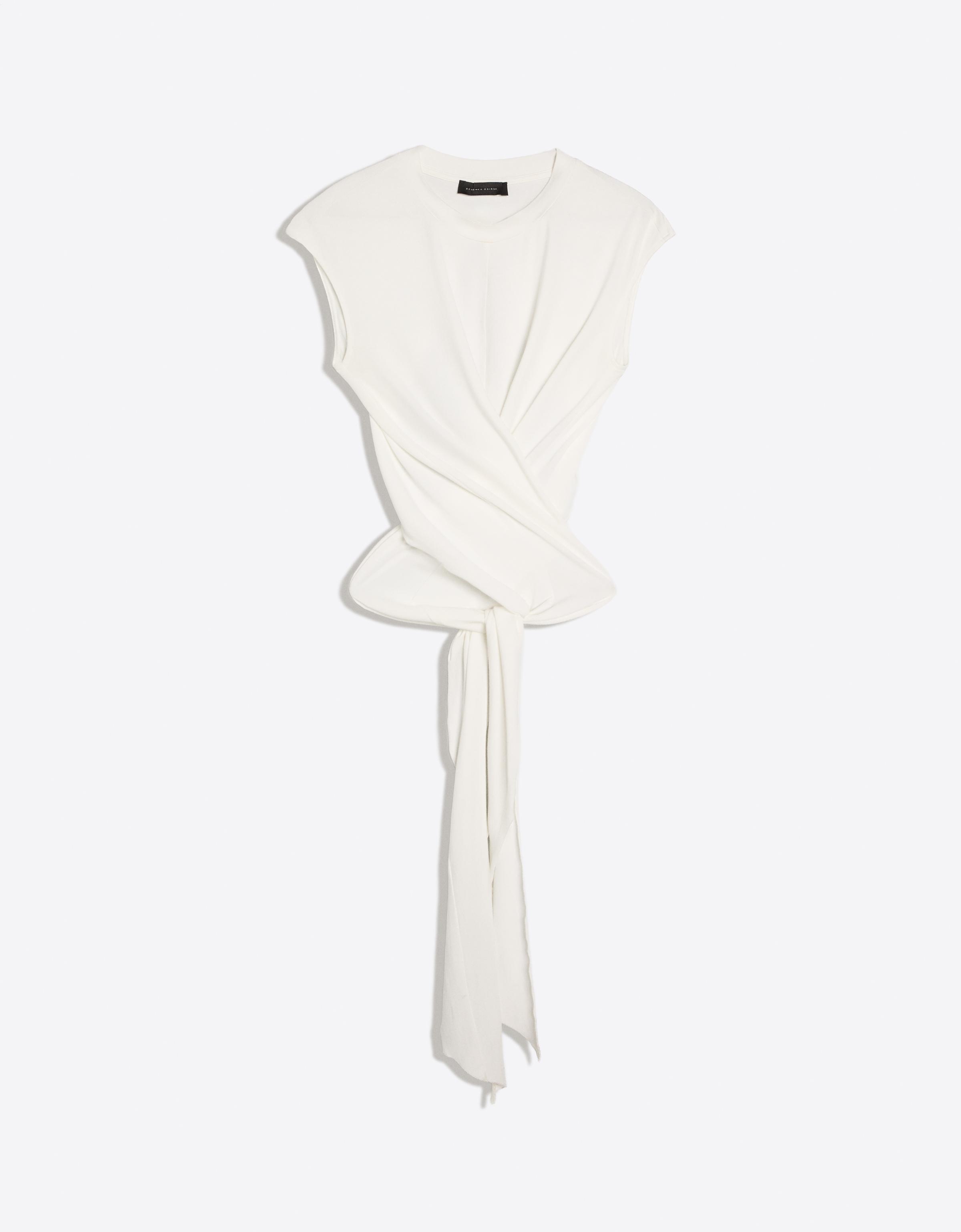 Round neck top with back knot — Off white