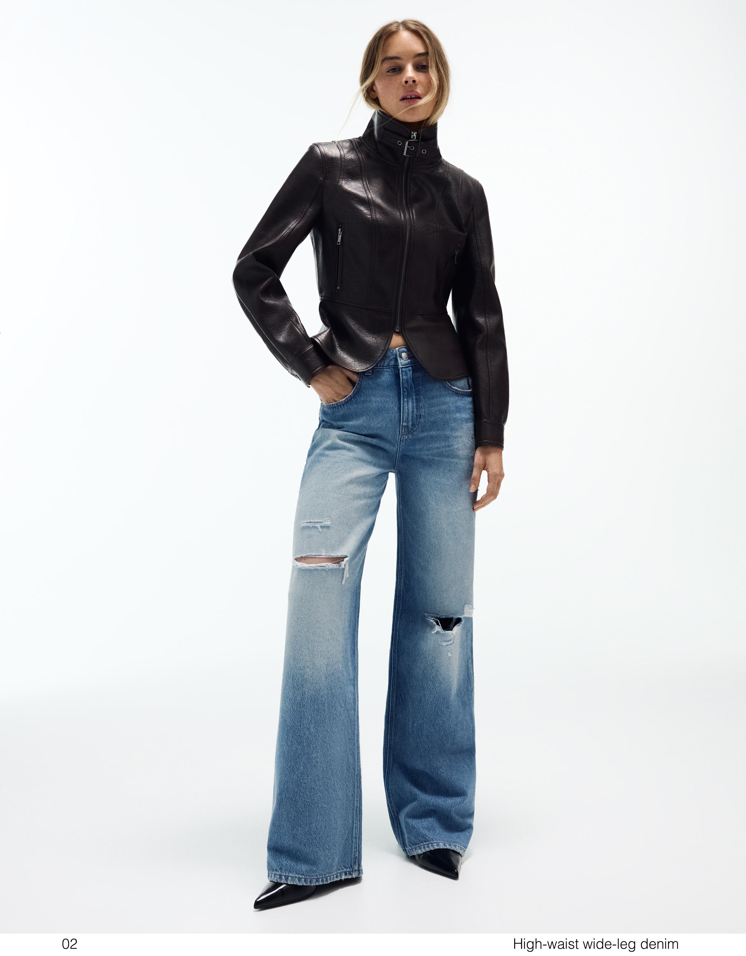 Vintage wash wide-leg high-waist jeans — Light blue