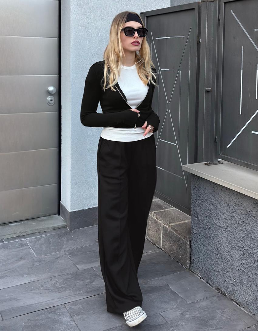 Hose mit Weitem Bein, Soft Touch-Schwarz