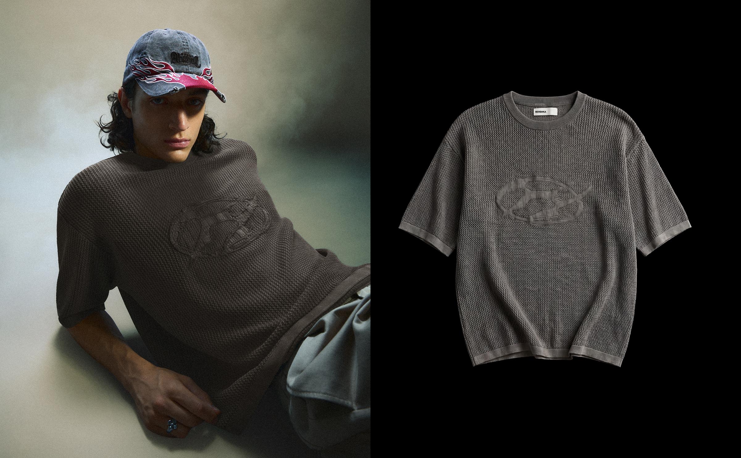 Short sleeve washed-effect T-shirt with patches — Grey