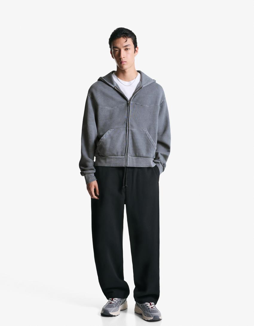 Boxy Cropped-Sweatshirt mit Reißverschluss-Grau-2