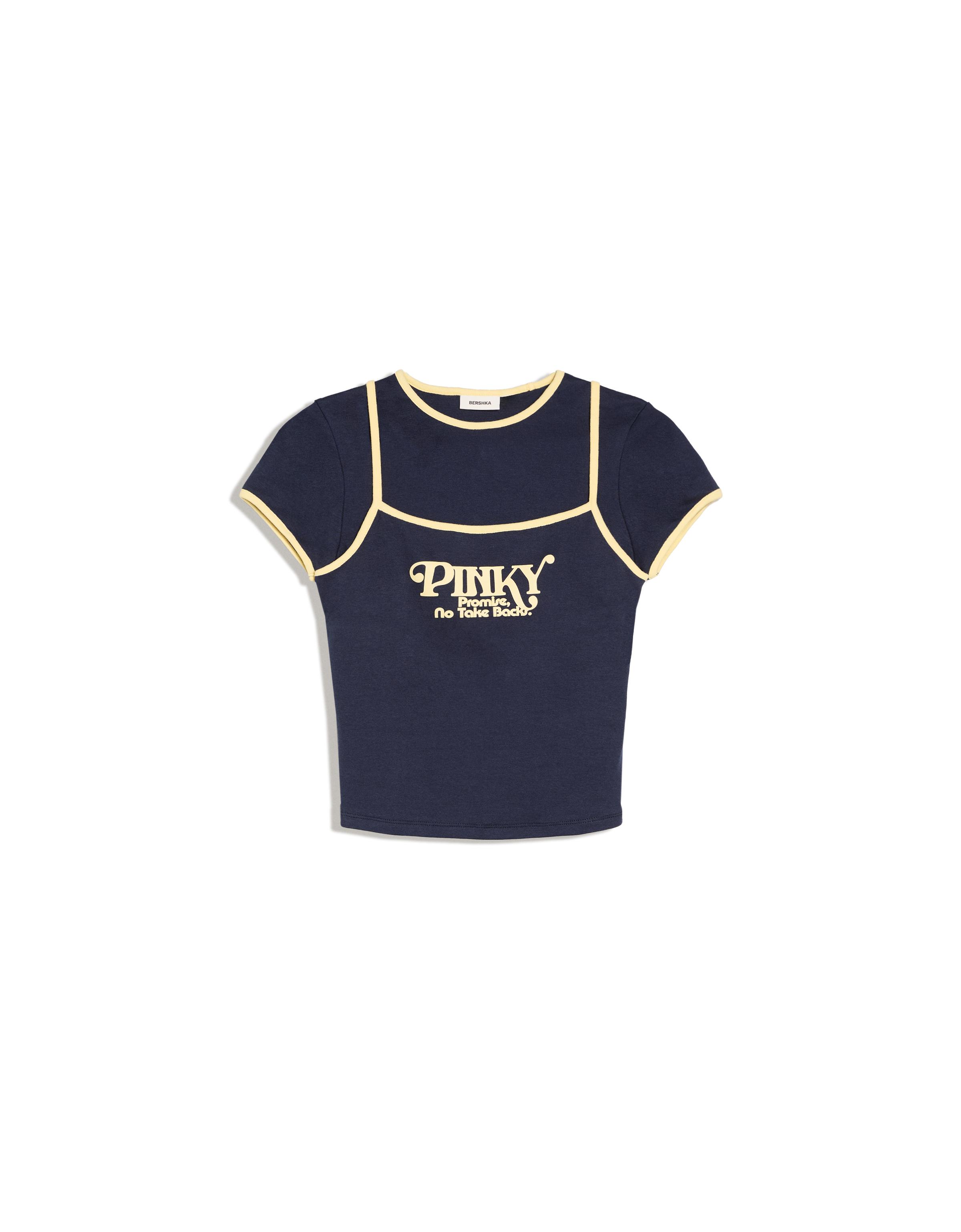 Double short sleeve T-shirt with contrast print — Navy