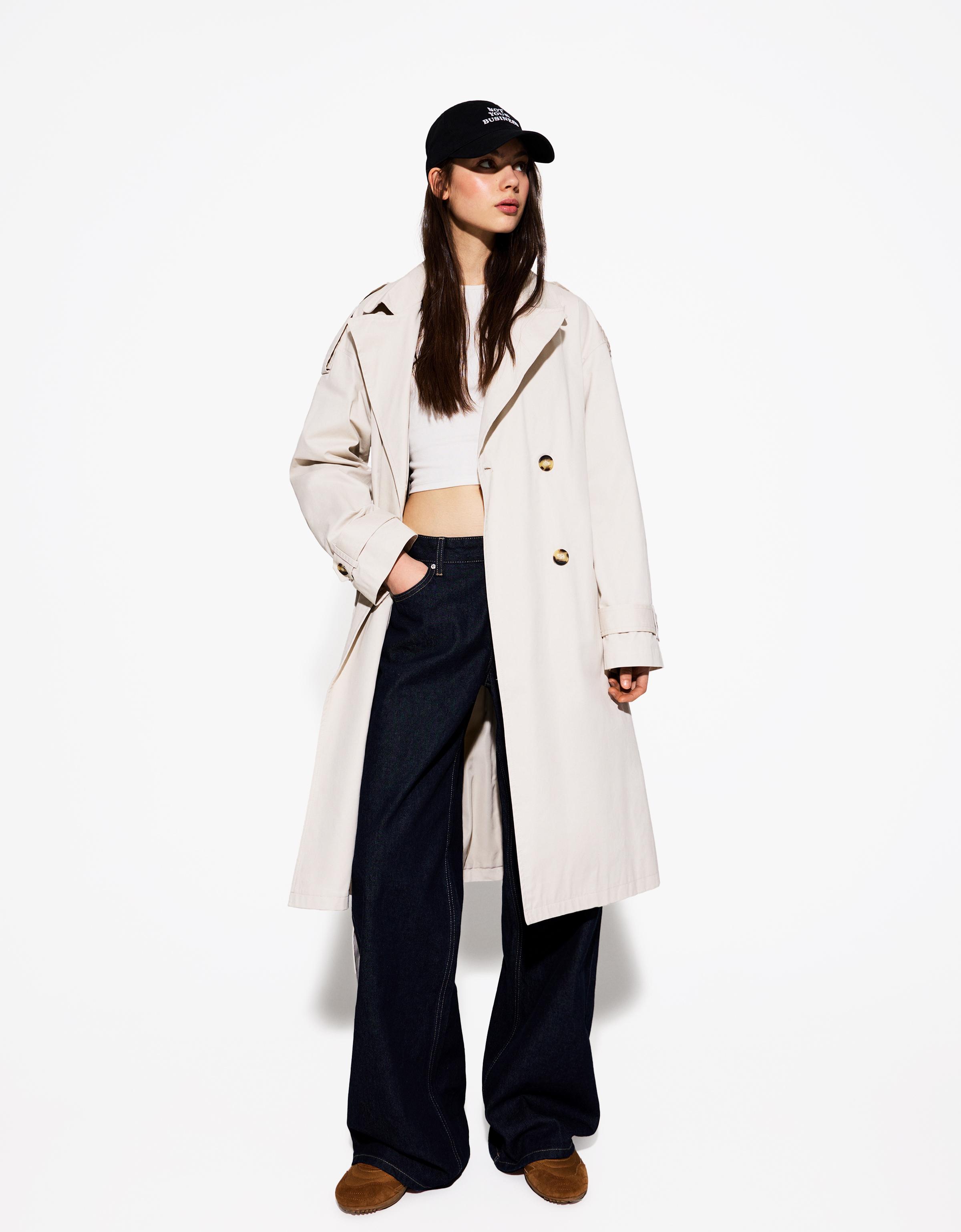 Bershka Trenchcoat Damen M Steinfarbe