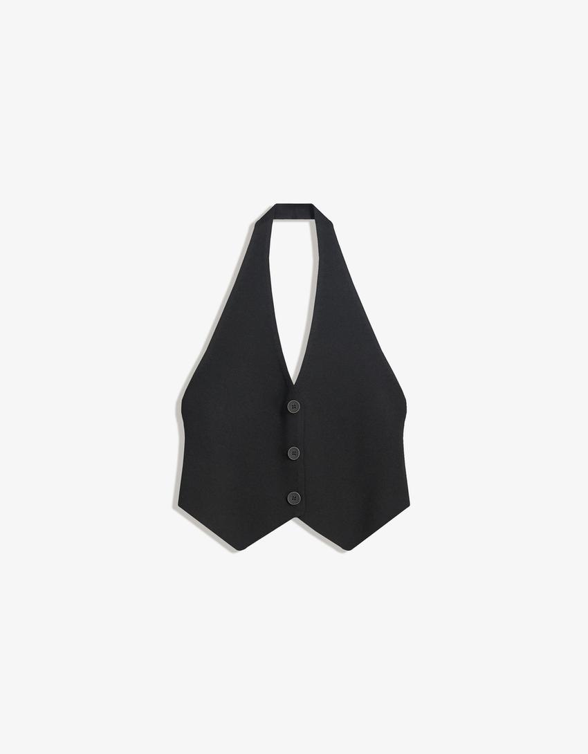 Halter neck waistcoat-Black-3
