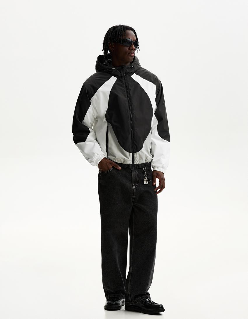 Colour block puffer jacket-Black
