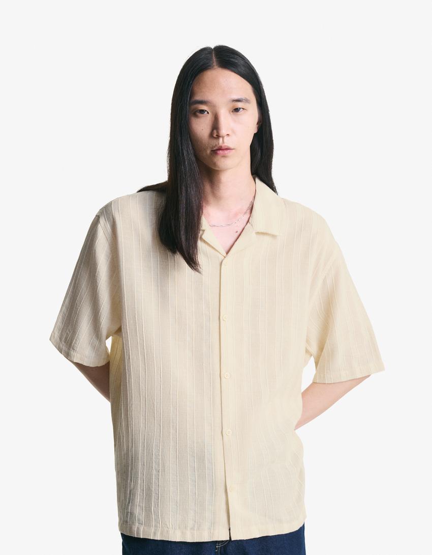 Camisa manga corta rústica-Beige