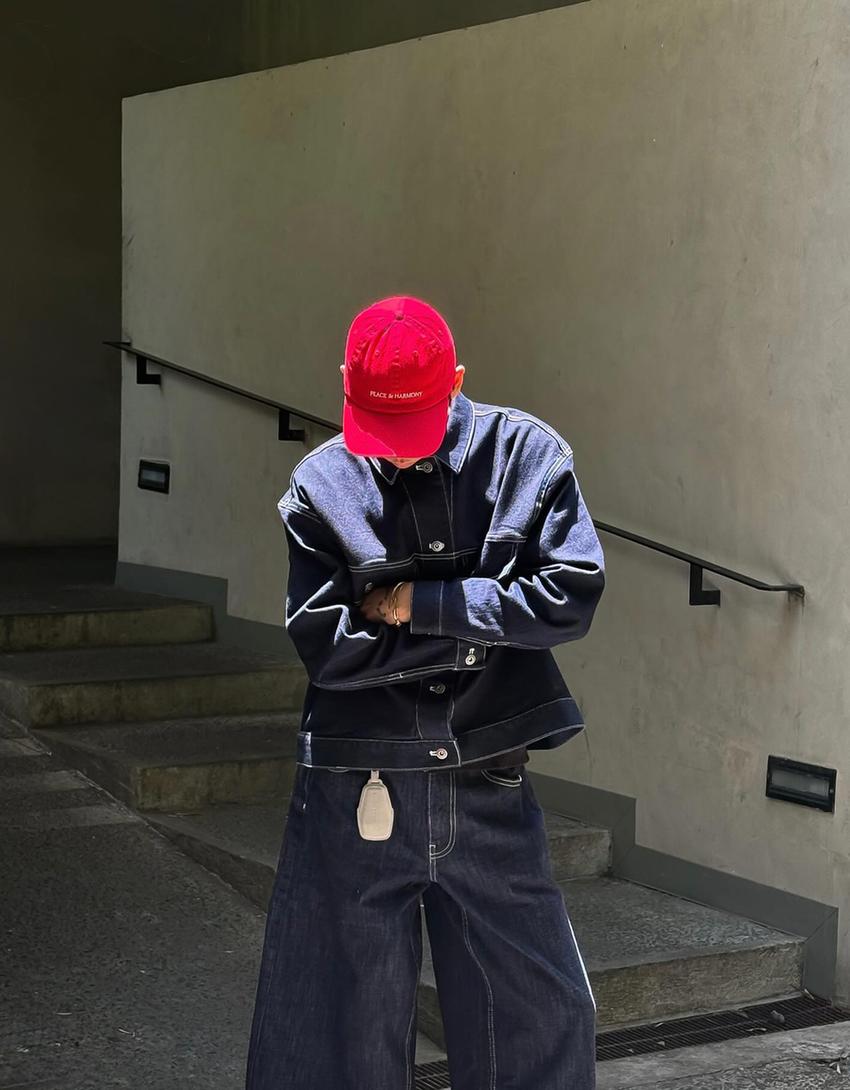 Calções bermuda jort denim super baggy-Marinho