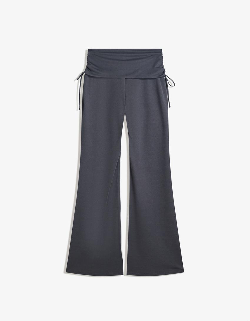 Lepršave zvonaste pantalone na vezivanje-Tamnosiva-5