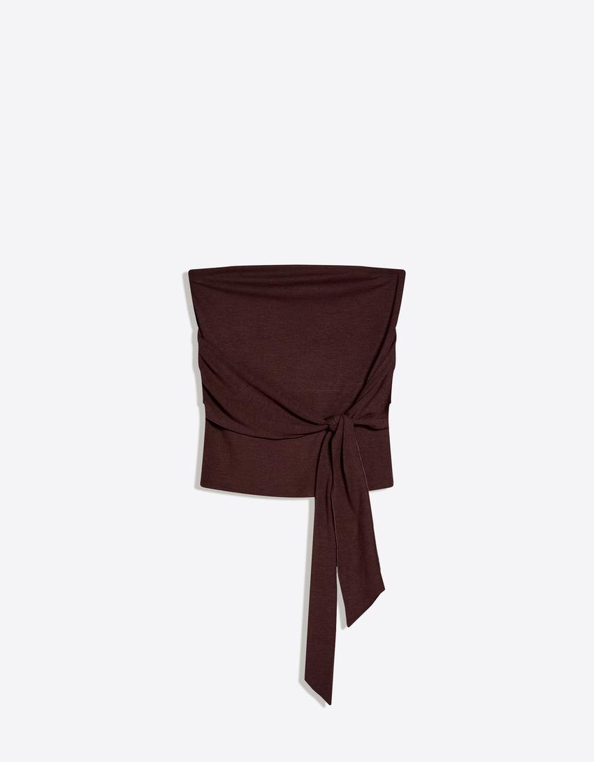 Bandeau bow top-Brown