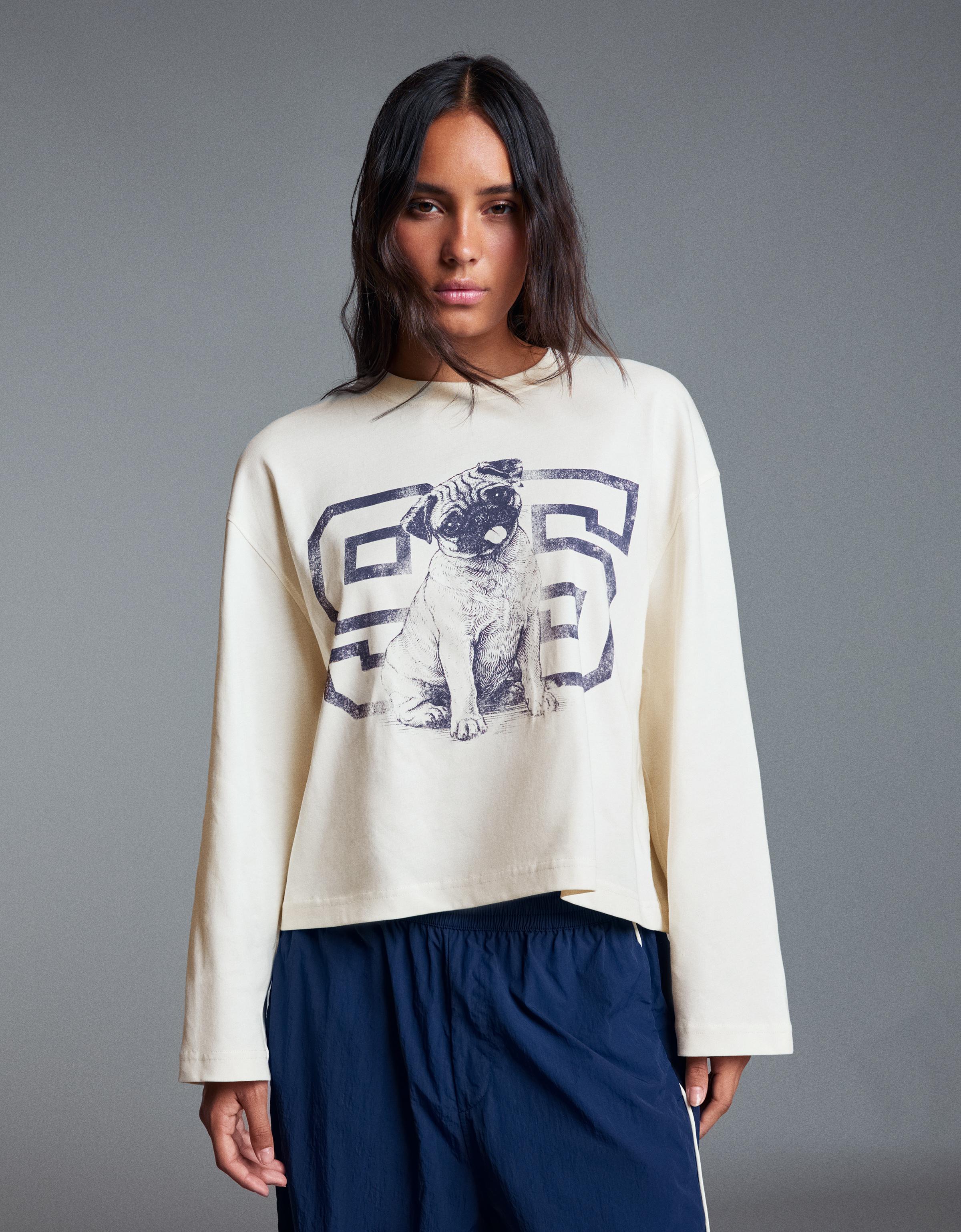 Long-sleeved print T-shirt — Cream