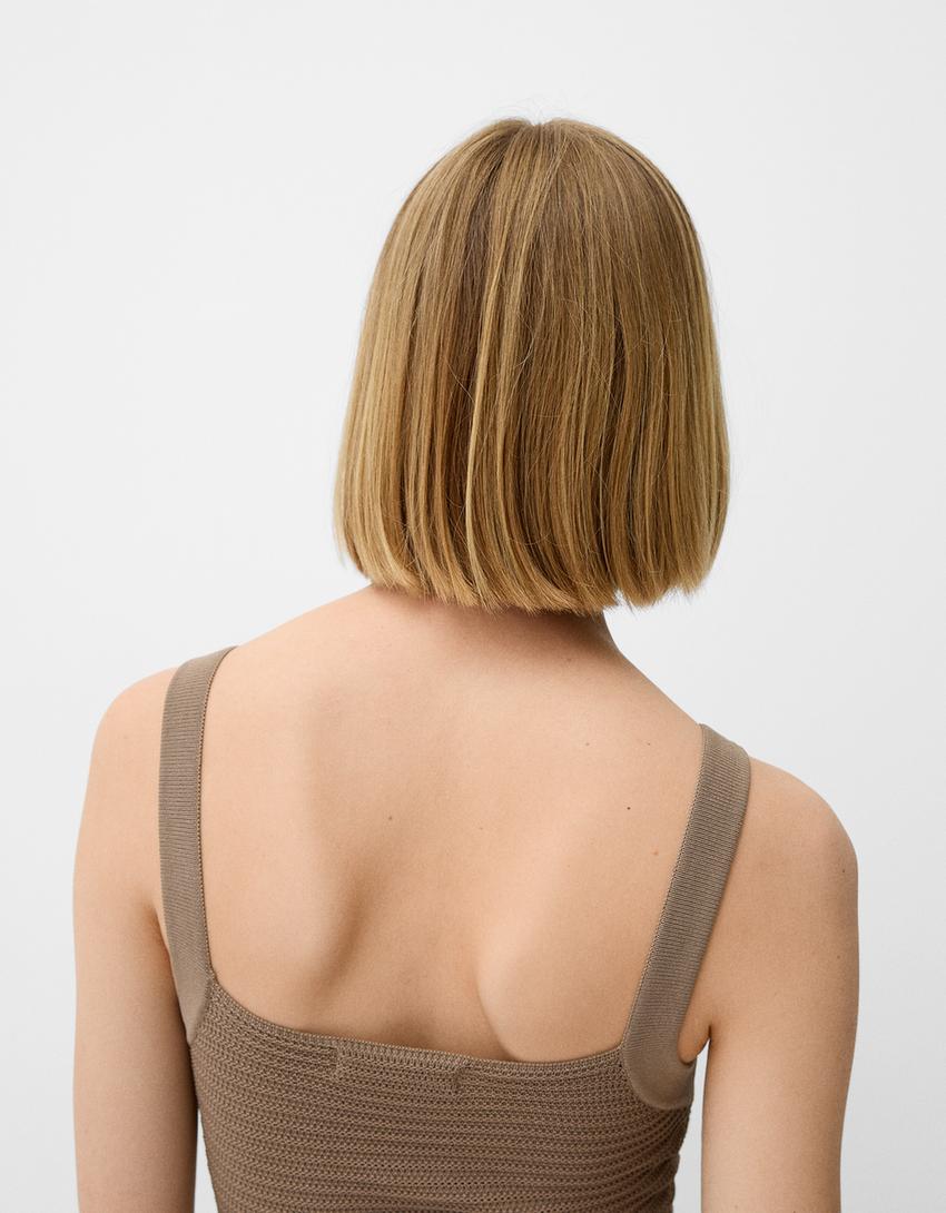 Vestido midi alças rendilhados-Marrom-5