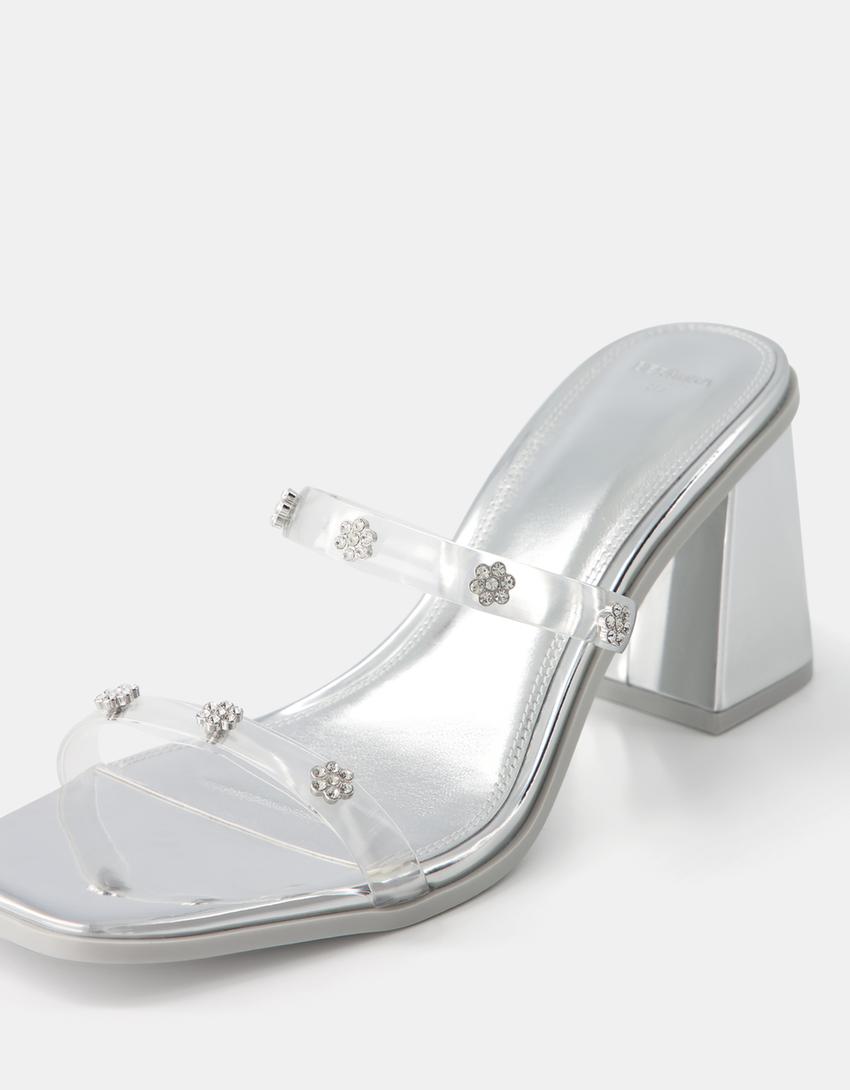 Sandales talon vinyle bijoux-Transparent