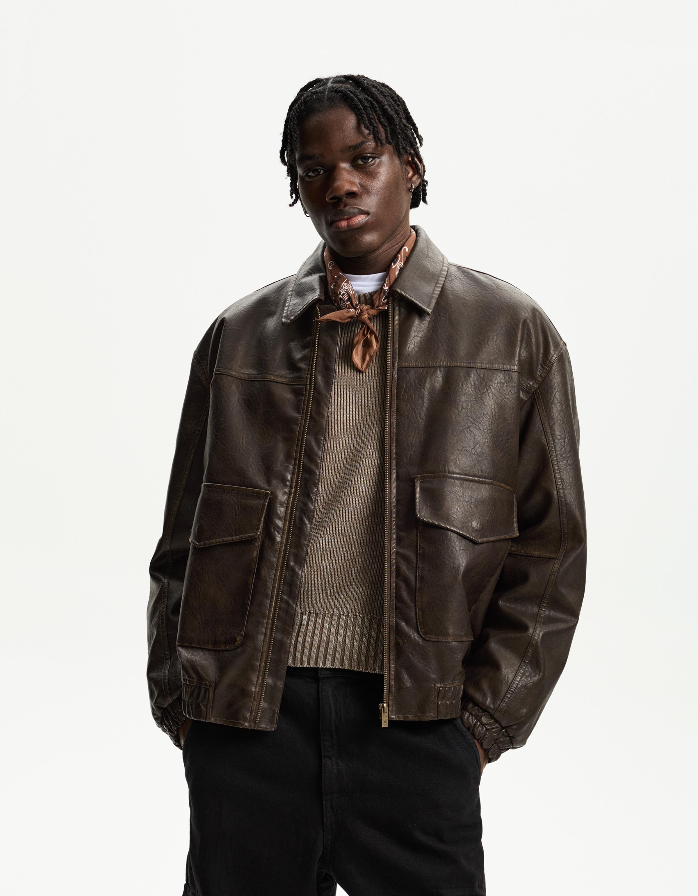 Brown Distressed Leather Jacket - Vintage Style & Rugged