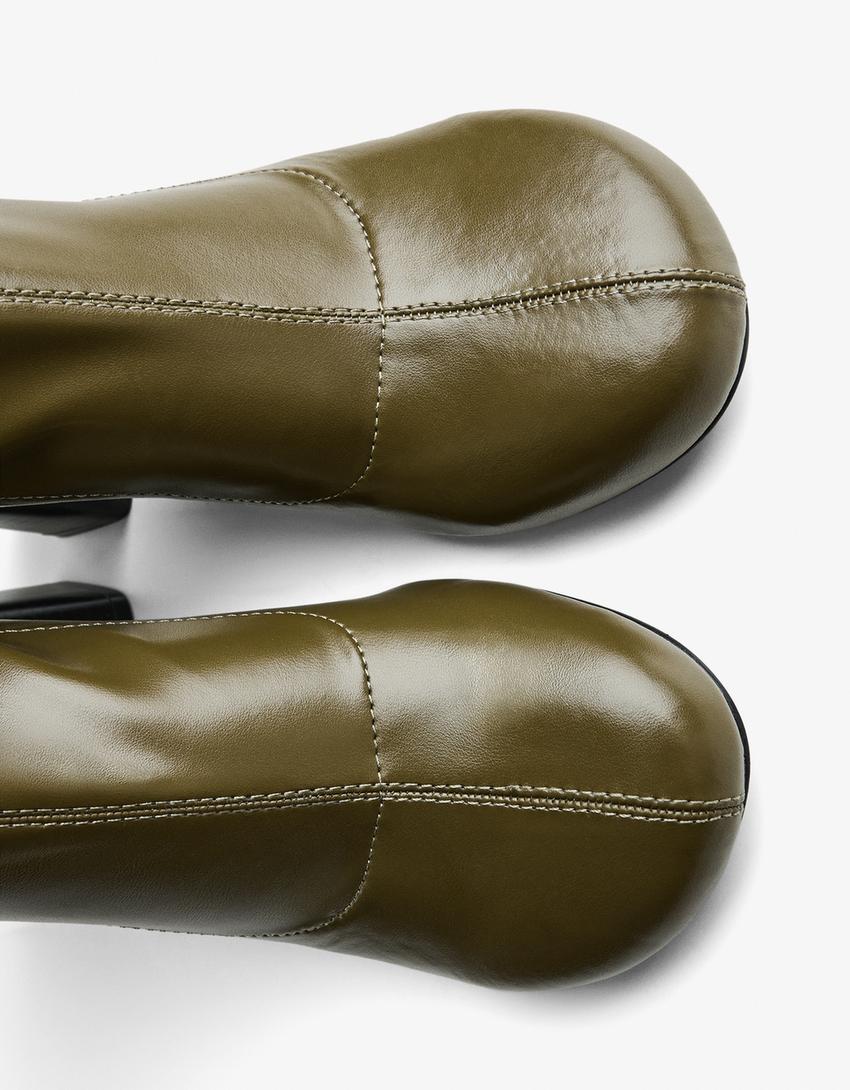 Botine cu toc lat-Kaki