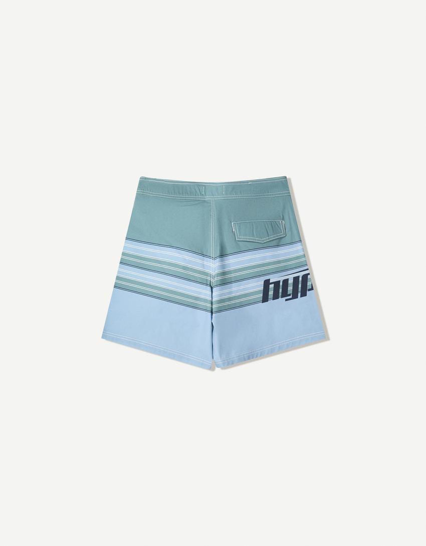 Long printed swimming trunks-Green-1