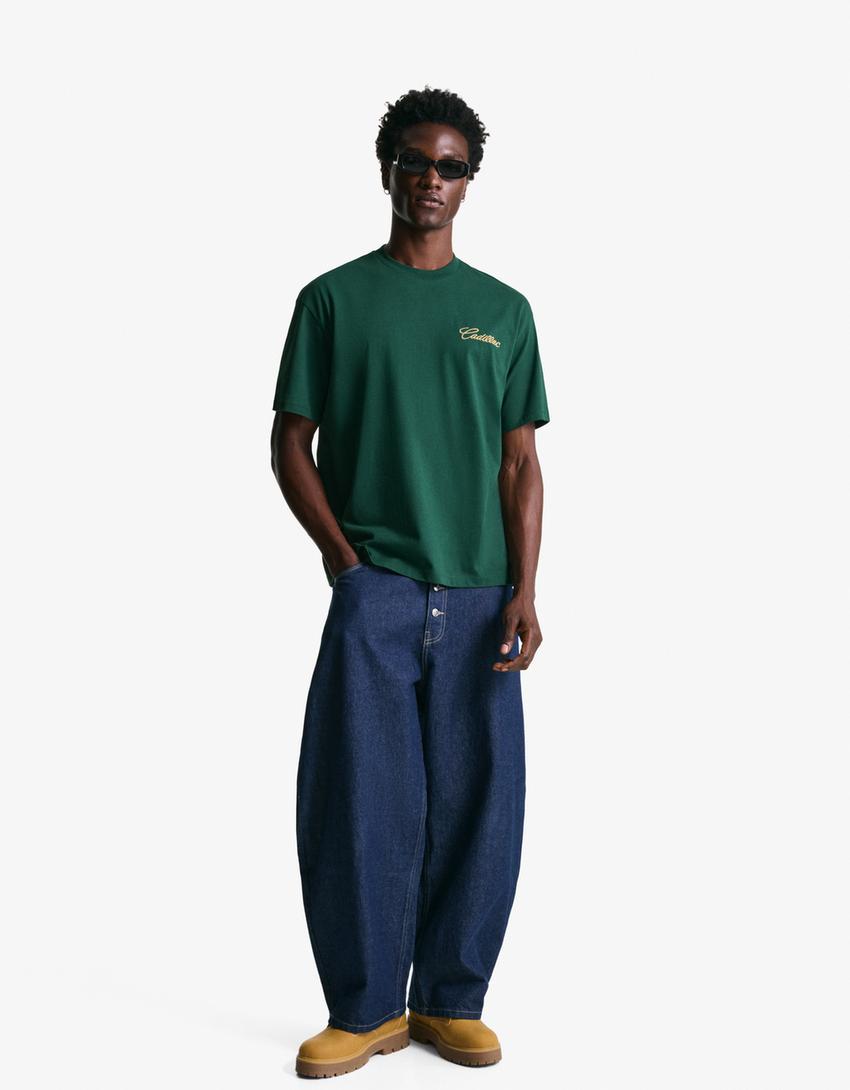 Short sleeve Cadillac print T-shirt-Green-3
