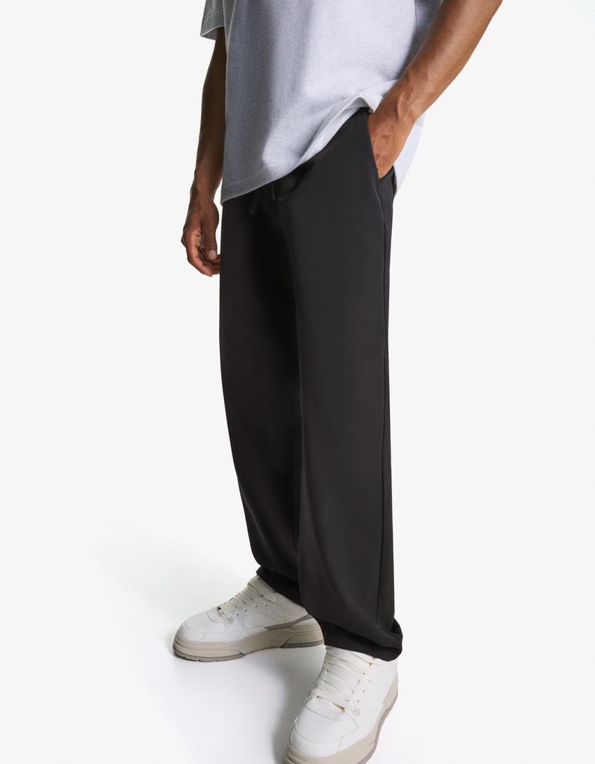 מכנסי טרנינג מחויטים Straight fit-שחור-2
