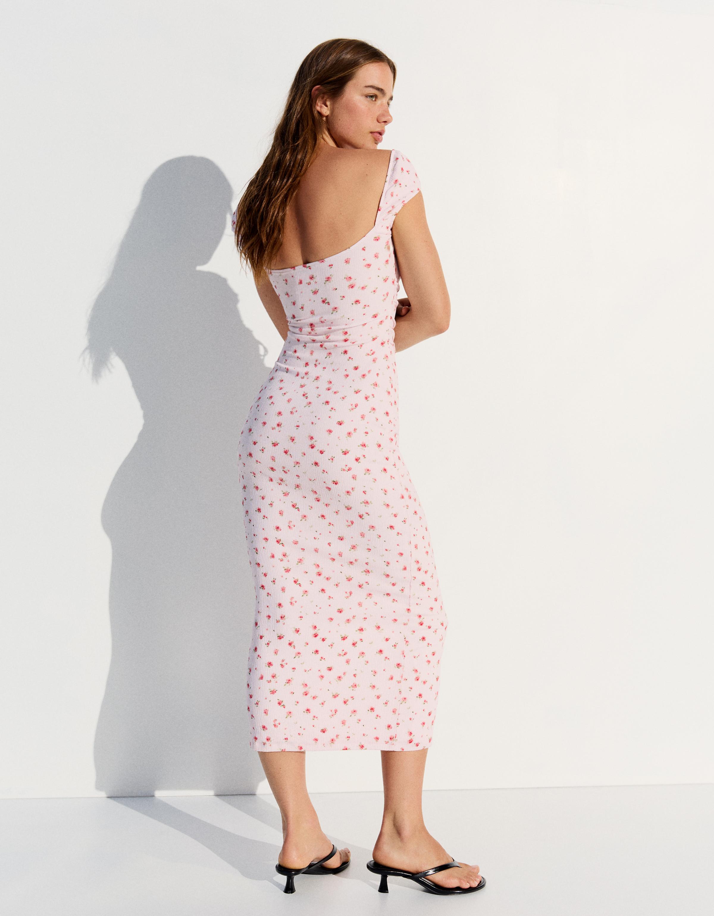 Printed lace midi dress — Pink