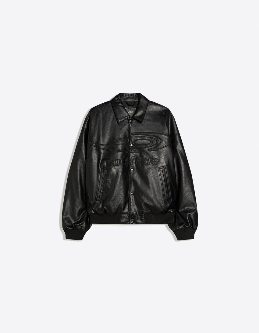 OUT OF CORE leather effect jacket-Black