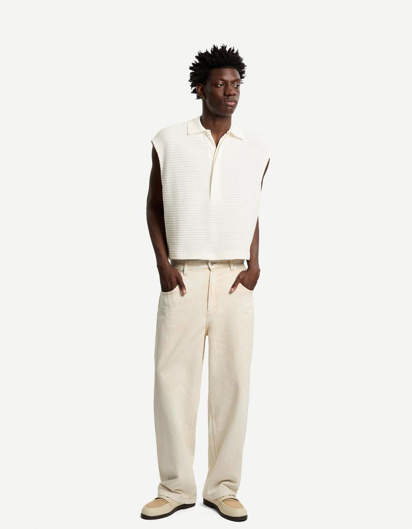 Chaleco cuello polo-Blanco roto-3