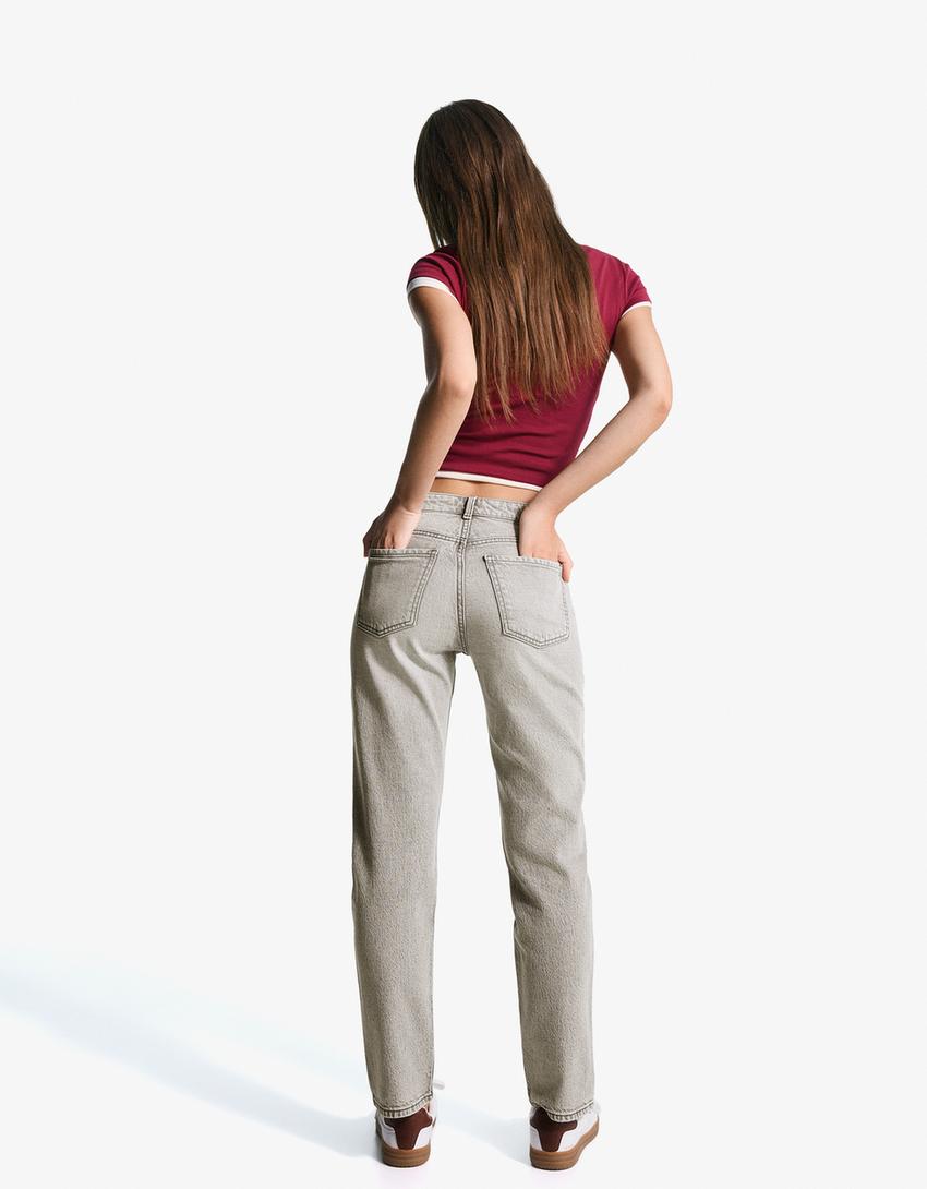 Jeans mom hi-rise confort-Gris-2