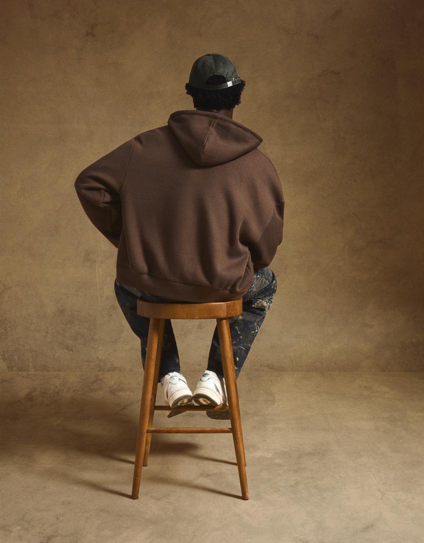 Waffle-knit sweatshirt with zip-Brown